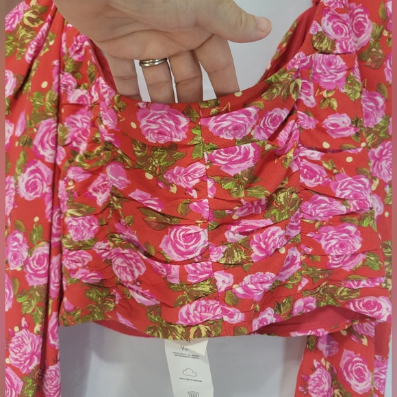 Zara Rose Print Red Crop Corset Sweatheart Cottagecore Whimsical Romantic Top - Picture 9 of 12